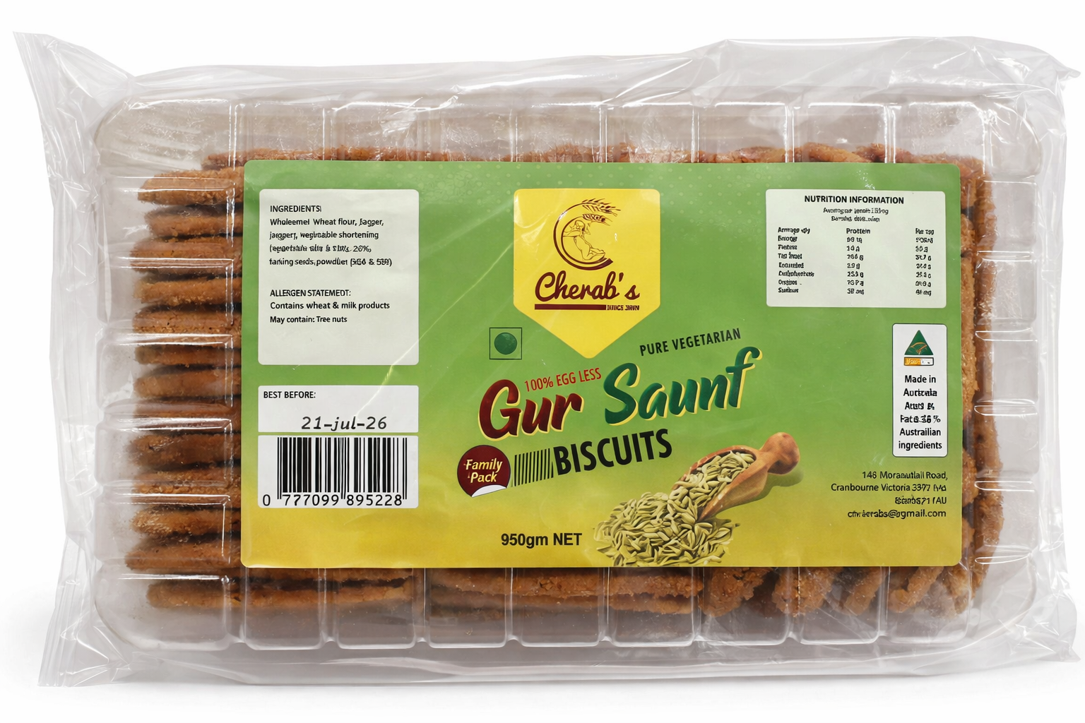 Cherab's Gur Saunf Biscuits 950 g (Family Pack)